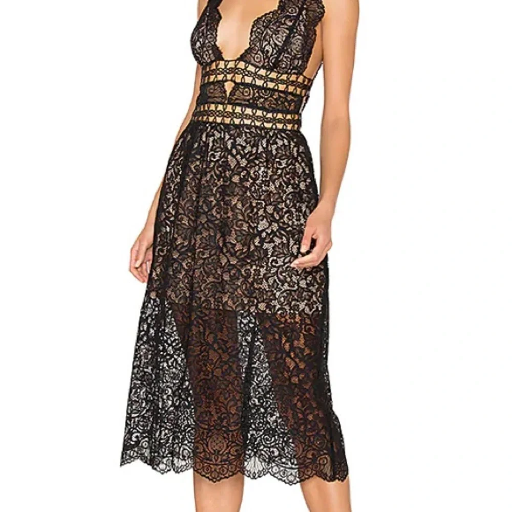 For Love And Lemons Black Lace Cocktail Midi Dress - Picture 11 of 12